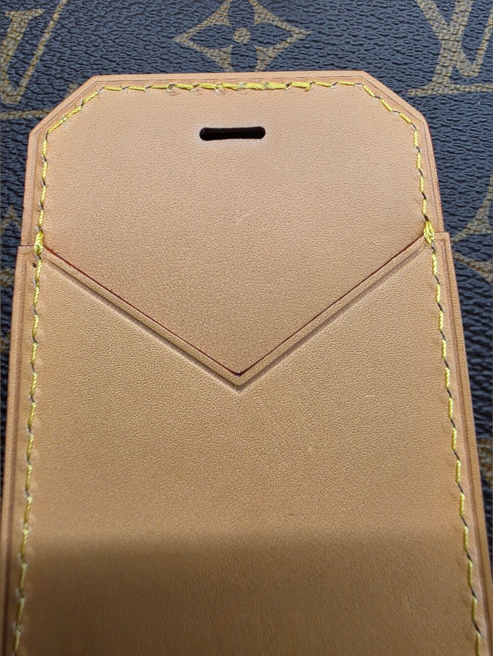 Louis Vuitton Tan Leather Signature Luggage Tag Name Tag with Yellow Stitching - Picture 7 of 10